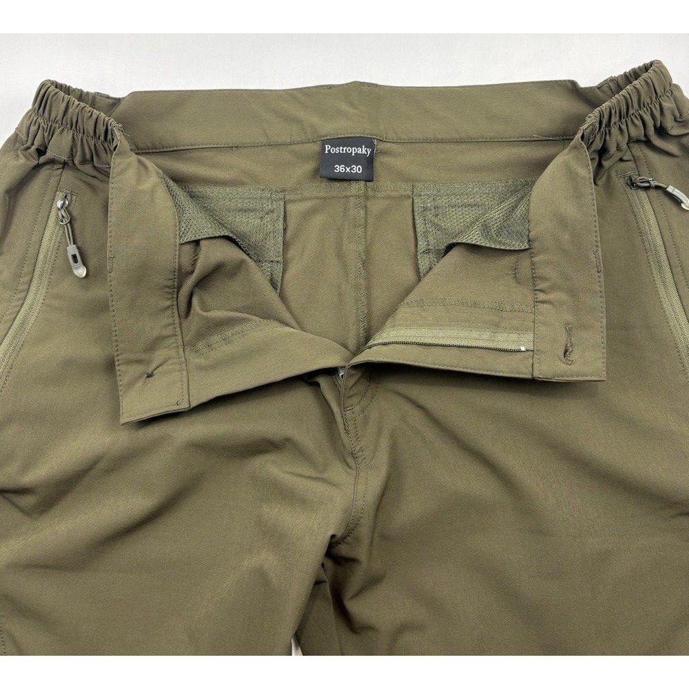 Postropaky Pants Mens 36 Green Cargo Elastic Waist Lightweight Nylon - Picture 7 of 16